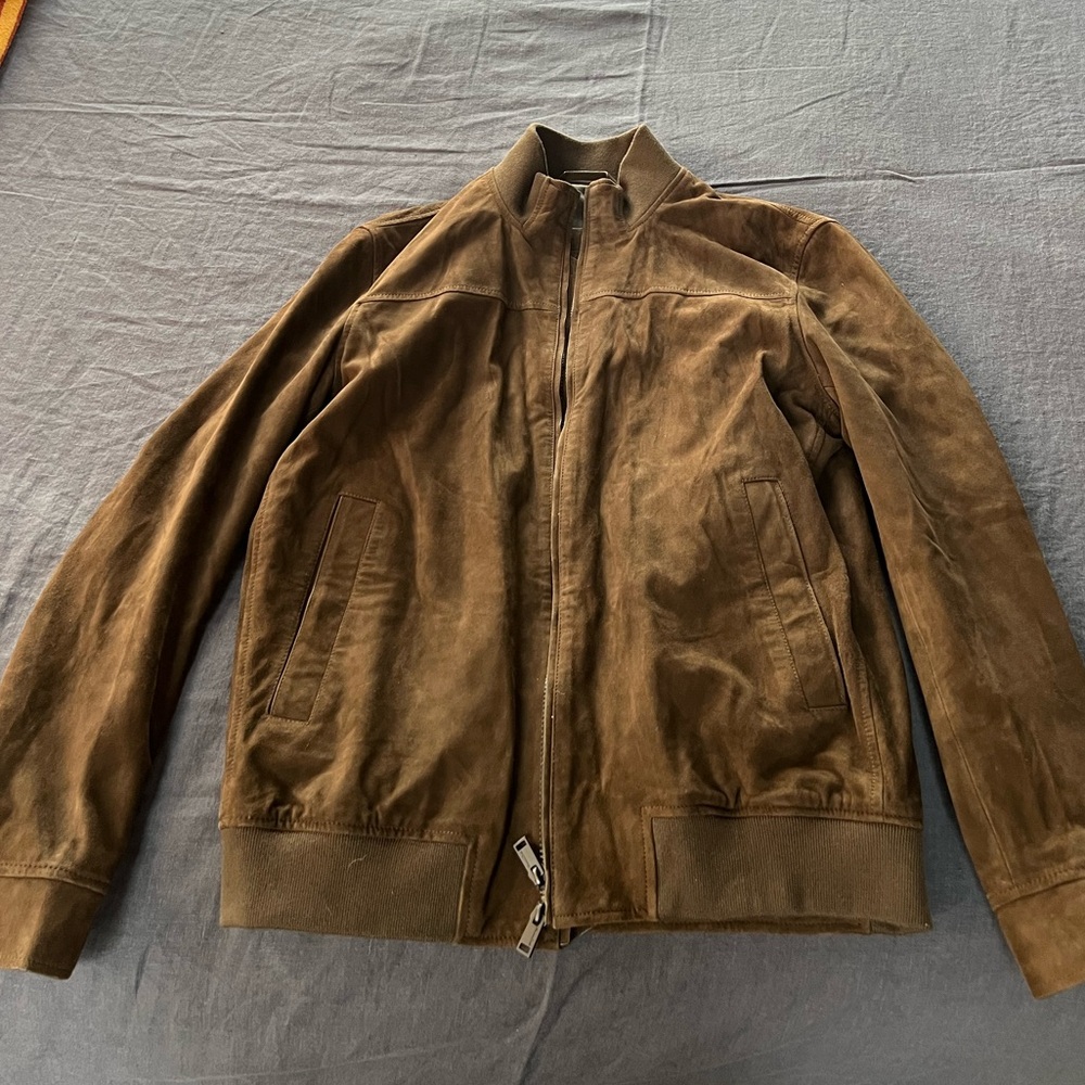 Massimo Dutti Brown Leather Suede Bomber Jacket